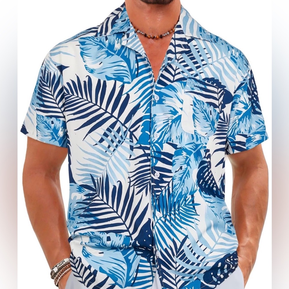 Tommy Bahama Tropical Blue and White Men's Shirt